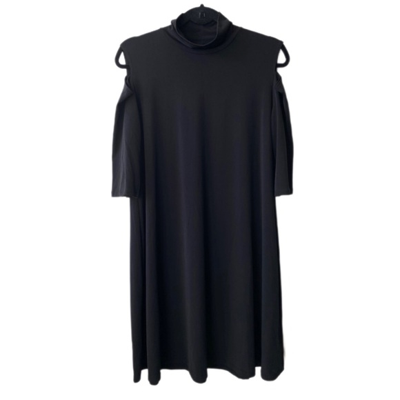 Clara Sun Woo Elegant Mock Neck Cold Shoulder Black Dress, Medium - Picture 1 of 6